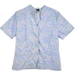 Barco Womens Scrub Top Size Small Short Sleeve Blue Pastel Swirl